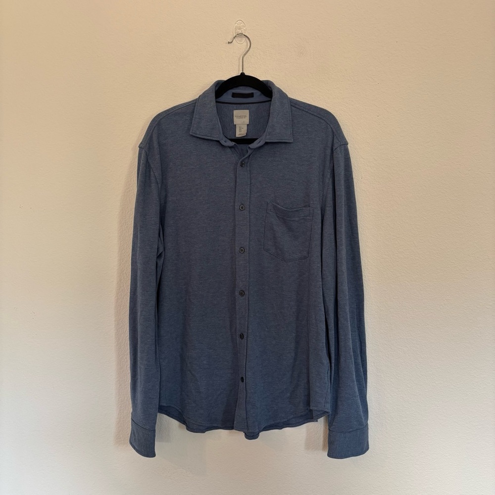 Giasone Mens Knit Button Front Long Sleeve Blue Shirt